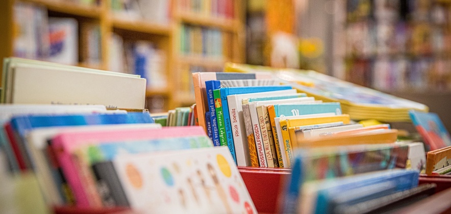 Libri illustrati esposti in biblioteca